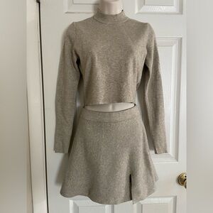 Elegant Tan Mini Skirt Set